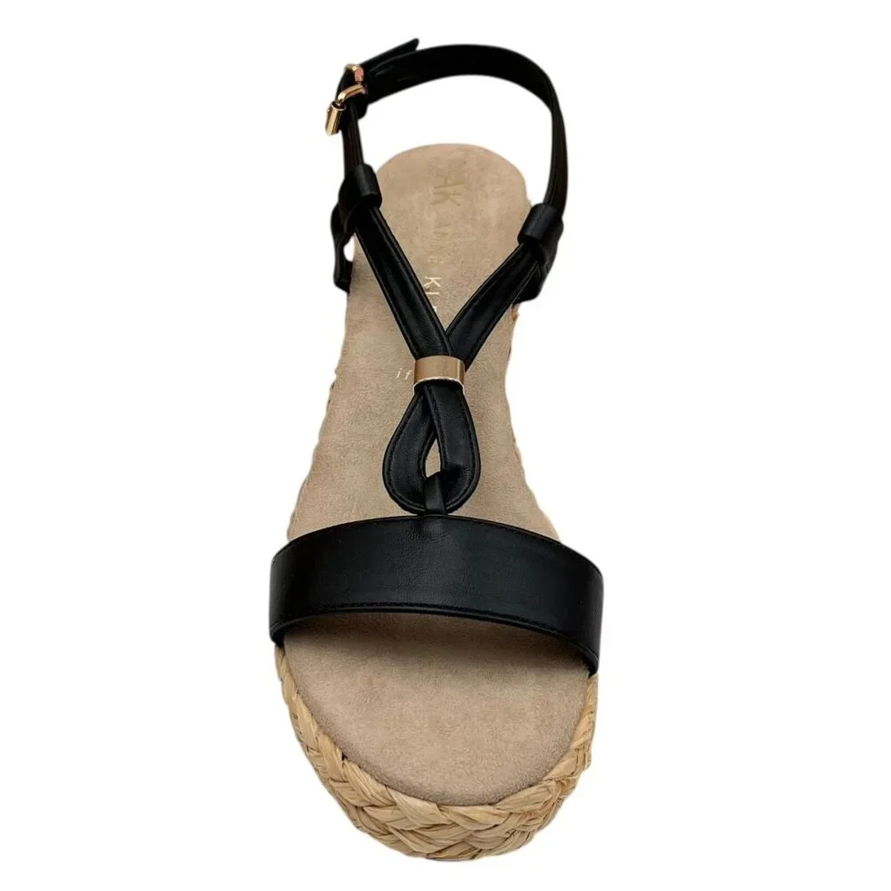 Anne Klein Akwanessa Women’s Espadrille‎ Wedge Sandals Size 9 Black-Tan Strappy